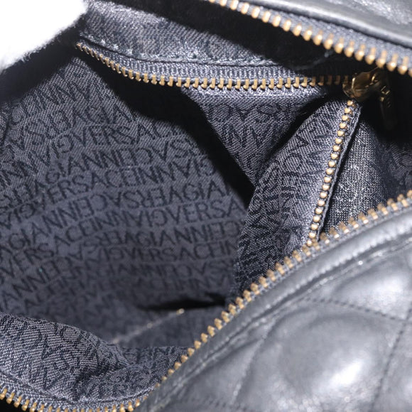 Gianni Versace Handtasche Leder Schwarz Gold Auth BA13163