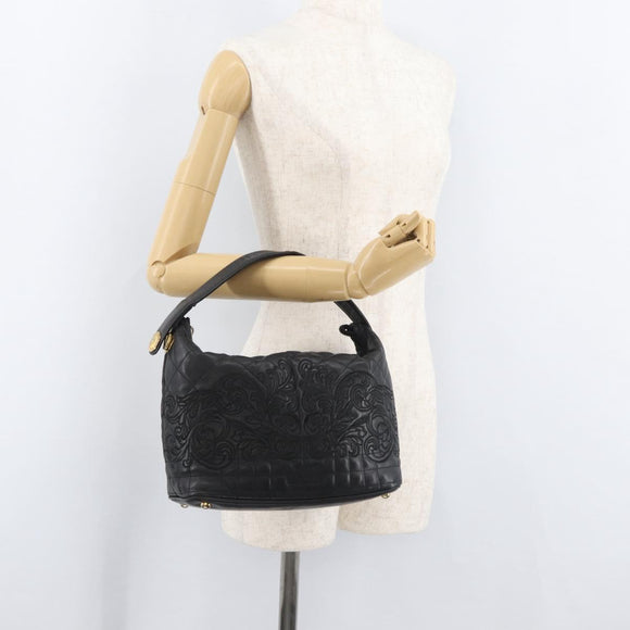 Gianni Versace Handtasche Leder Schwarz Gold Auth BA13163