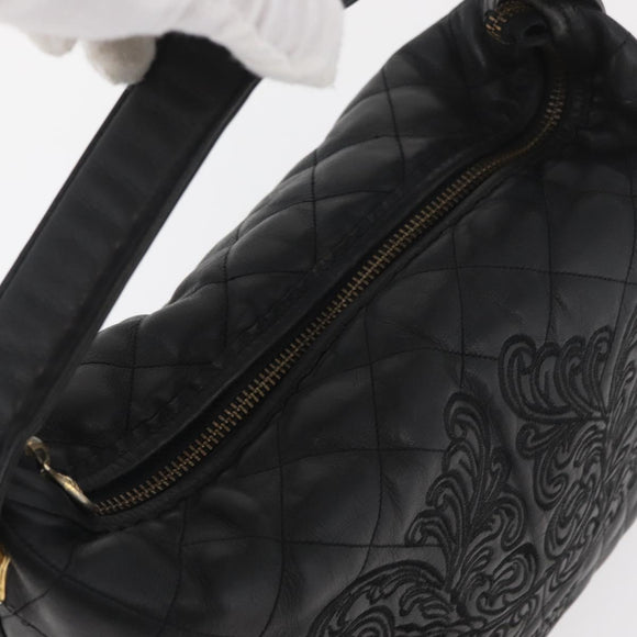 Gianni Versace Handtasche Leder Schwarz Gold Auth BA13163