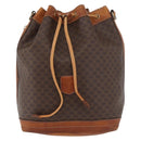 CELINE Macadam Canvas Purse Shoulder Bag PVC Leather Brown Gold Auth BA13166-13