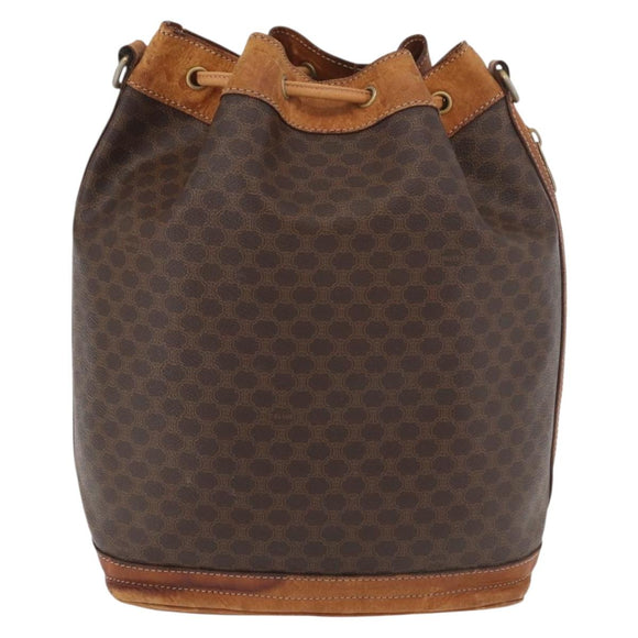 CELINE Macadam Canvas Purse Shoulder Bag PVC Leather Brown Gold Auth BA13166