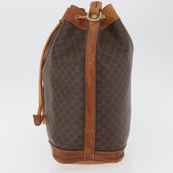 CELINE Macadam Canvas Purse Shoulder Bag PVC Leather Brown Gold Auth BA13166