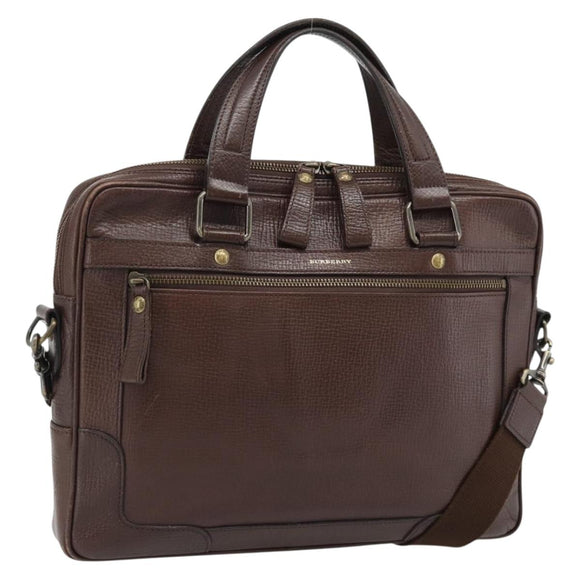 BURBERRY Handtas Leer 2way Bruin Goud Auth BA13168