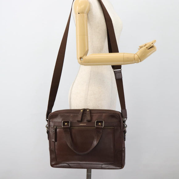 BURBERRY Hand Bag Leather 2way Brown Gold Auth BA13168