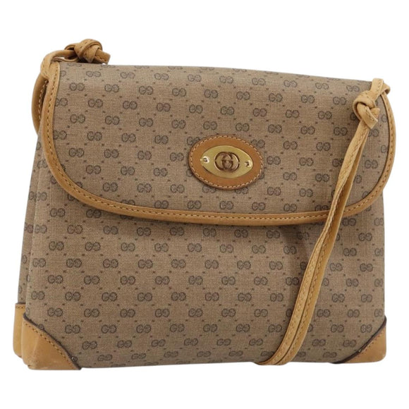 GUCCI Micro GG Supreme Shoulder Bag PVC Beige Gold Auth BA13169