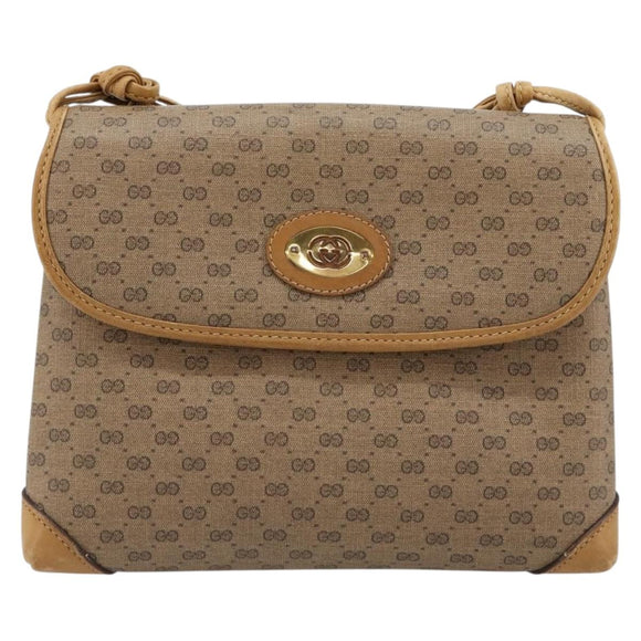 GUCCI Micro GG Supreme Schoudertas PVC Beige Goud Auth BA13169