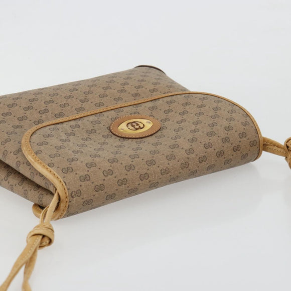 GUCCI Micro GG Supreme Schoudertas PVC Beige Goud Auth BA13169