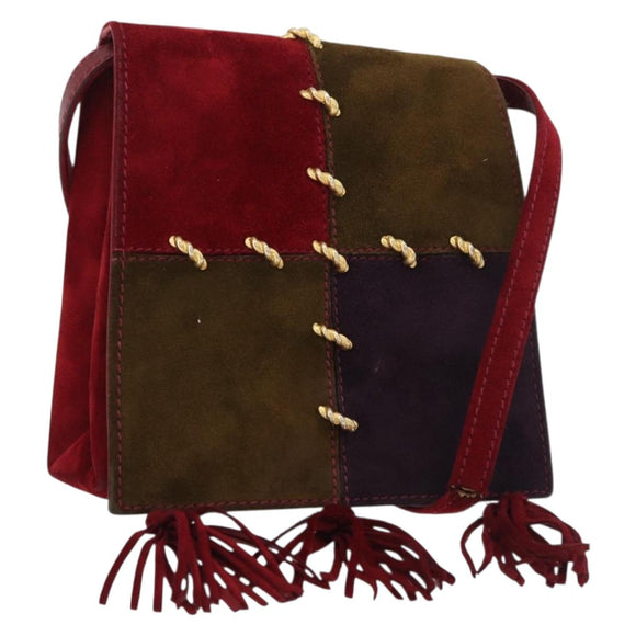 Salvatore Ferragamo Umhängetasche Wildleder Rot Gold Original BA13170A