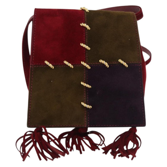 Salvatore Ferragamo Umhängetasche Wildleder Rot Gold Original BA13170A