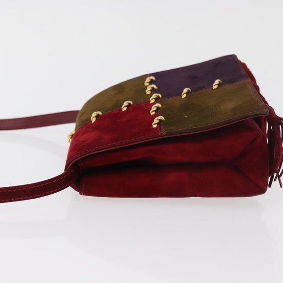 Salvatore Ferragamo Umhängetasche Wildleder Rot Gold Original BA13170A