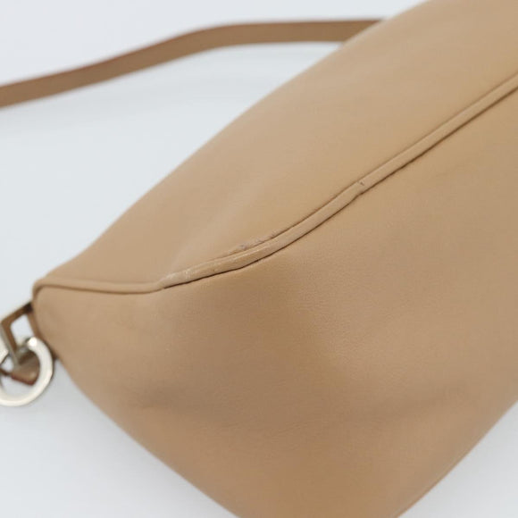 Salvatore Ferragamo Gancini Shoulder Bag Leather Beige Silver Auth BA13171