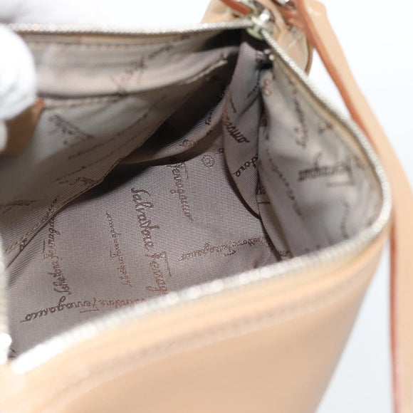Salvatore Ferragamo Gancini Shoulder Bag Leather Beige Silver Auth BA13171