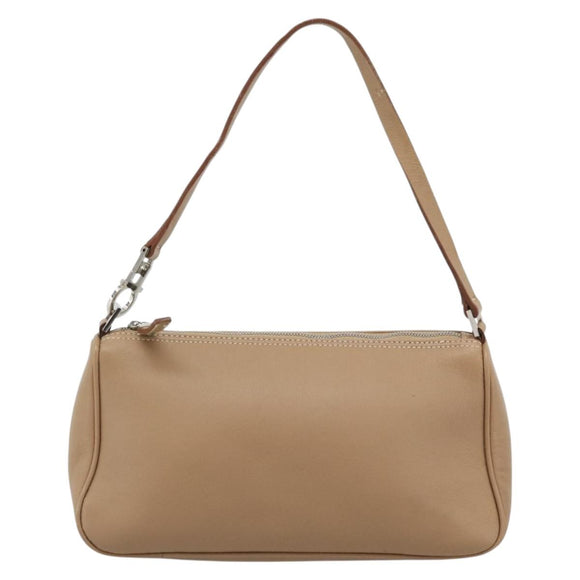 Salvatore Ferragamo Gancini Shoulder Bag Leather Beige Silver Auth BA13171