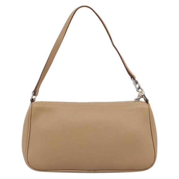 Salvatore Ferragamo Gancini Schoudertas Leer Beige Zilver Auth BA13171