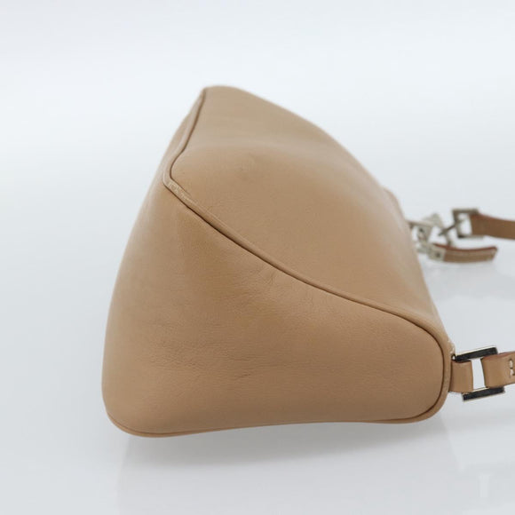 Salvatore Ferragamo Gancini Shoulder Bag Leather Beige Silver Auth BA13171