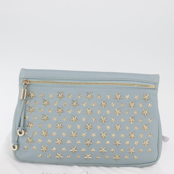 Jimmy Choo Clutch Bag Leder Hellblau Gold Auth BA13172