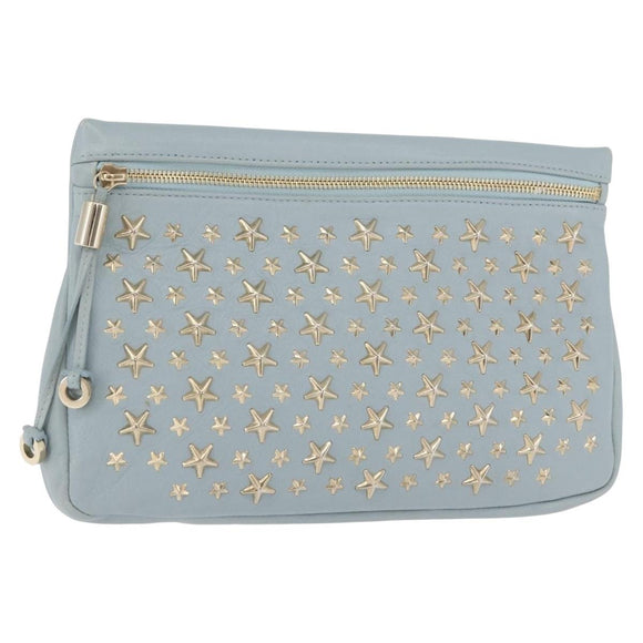 Jimmy Choo Clutch Bag Leder Hellblau Gold Auth BA13172
