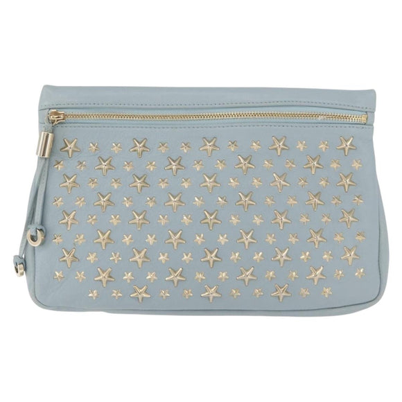 Jimmy Choo Clutch Bag Leder Hellblau Gold Auth BA13172