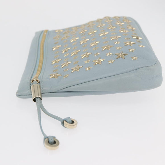 Jimmy Choo Clutch Bag Leder Hellblau Gold Auth BA13172
