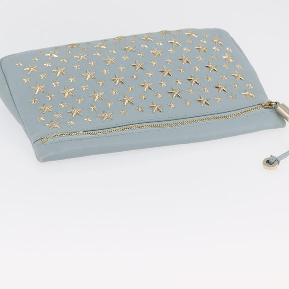 Jimmy Choo Clutch Bag Leder Hellblau Gold Auth BA13172