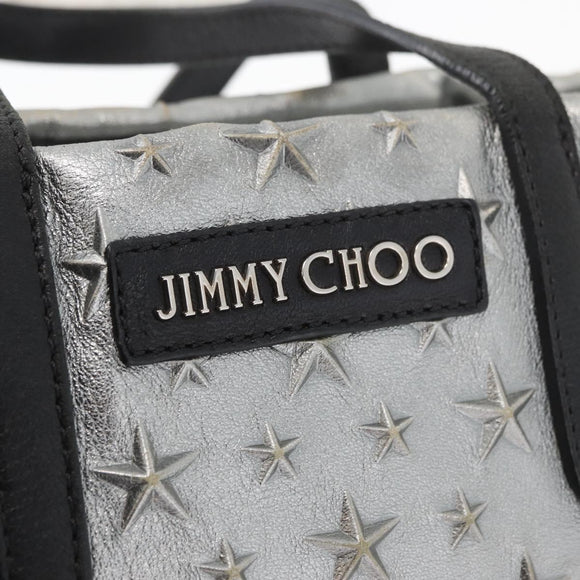 Jimmy Choo Handtasche Leder Hellblau Silber Auth BA13173