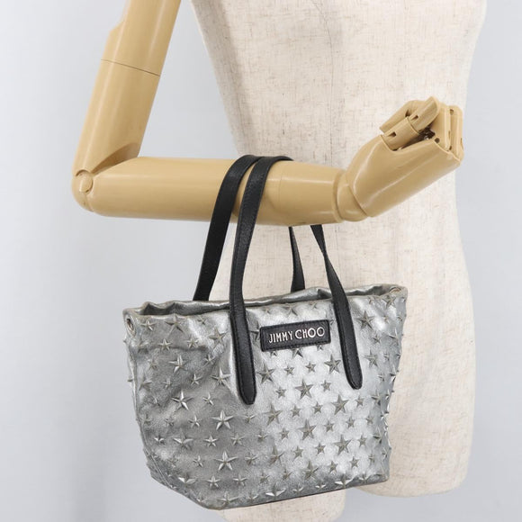 Jimmy Choo Handtasche Leder Hellblau Silber Auth BA13173