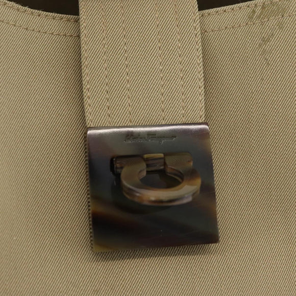 Salvatore Ferragamo Gancini Shoulder Bag Canvas Beige Silver Auth BA13175