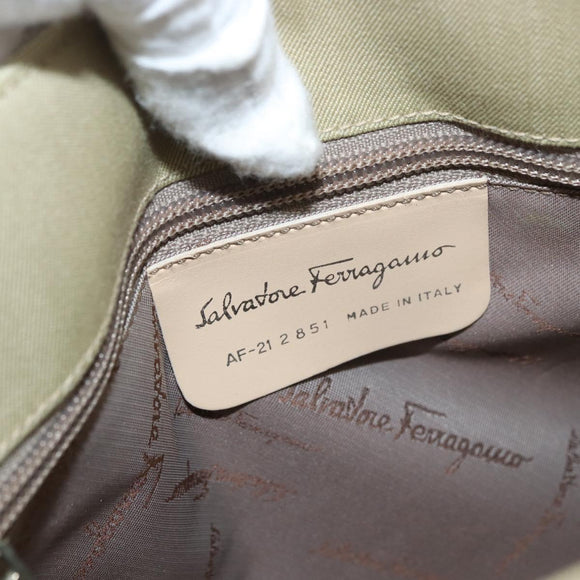 Salvatore Ferragamo Gancini Shoulder Bag Canvas Beige Silver Auth BA13175