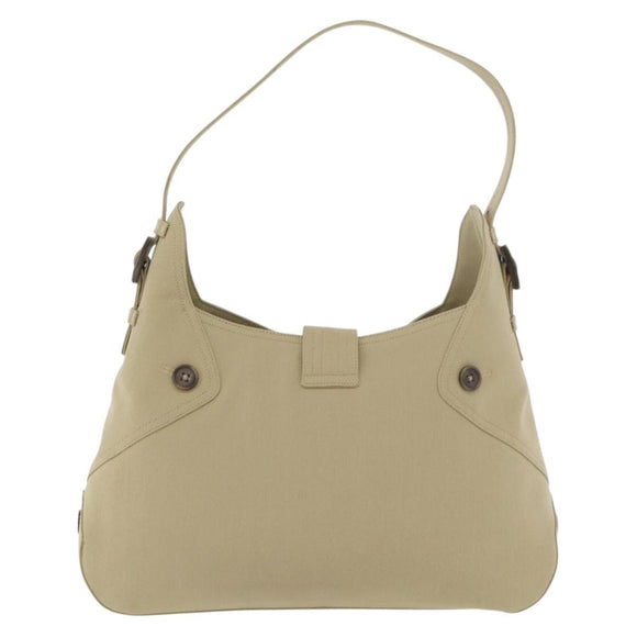Salvatore Ferragamo Gancini Shoulder Bag Canvas Beige Silver Auth BA13175
