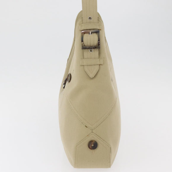 Salvatore Ferragamo Gancini Shoulder Bag Canvas Beige Silver Auth BA13175