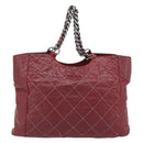 CHANEL Wild Stitch Chain Tote Bag Leather Red Silver CC Auth BA13176-2