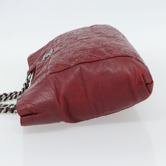 CHANEL Wild Stitch Chain Tote Bag Leather Red Silver CC Auth BA13176