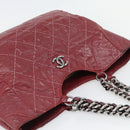 CHANEL Wild Stitch Chain Tote Bag Leather Red Silver CC Auth BA13176-6