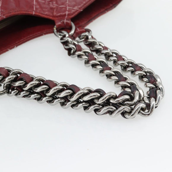 CHANEL Wild Stitch Chain Tote Bag Leather Red Silver CC Auth BA13176