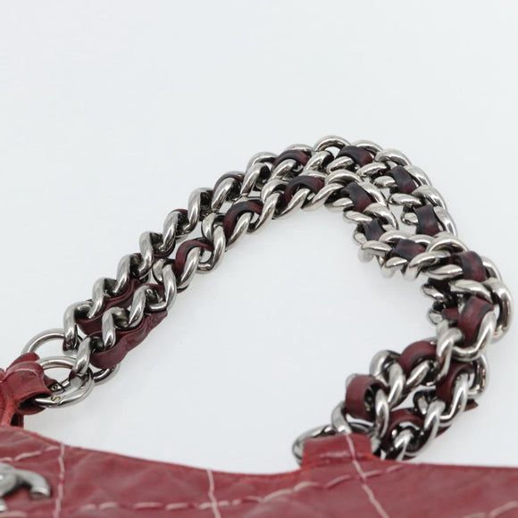 CHANEL Wild Stitch Chain Tote Bag Leather Red Silver CC Auth BA13176
