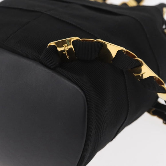 Salvatore Ferragamo Vala Chain Backpack Canvas Black Gold Auth BA13178