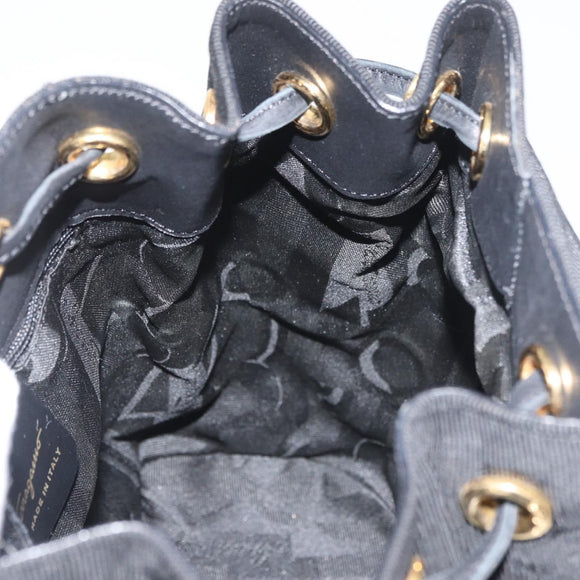 Salvatore Ferragamo Vala Chain Backpack Canvas Black Gold Auth BA13178
