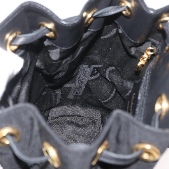 Salvatore Ferragamo Vala Chain Backpack Canvas Black Gold Auth BA13178