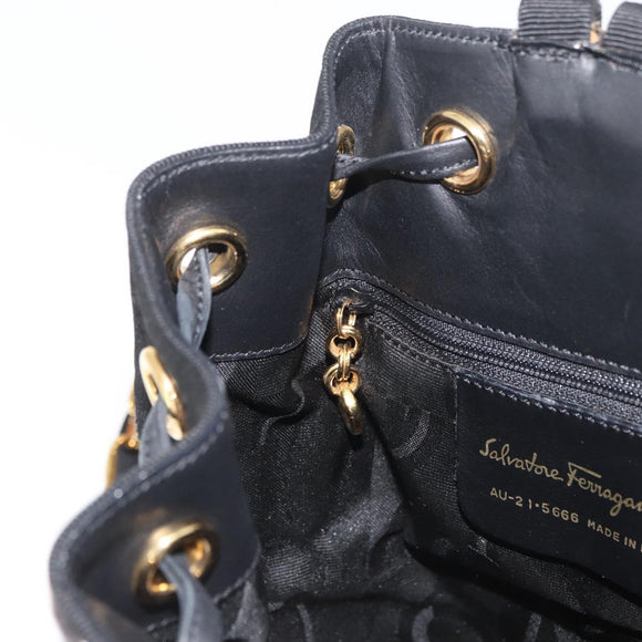 Salvatore Ferragamo Vala Chain Backpack Canvas Black Gold Auth BA13178