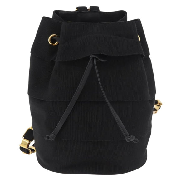 Salvatore Ferragamo Vala Chain Backpack Canvas Black Gold Auth BA13178