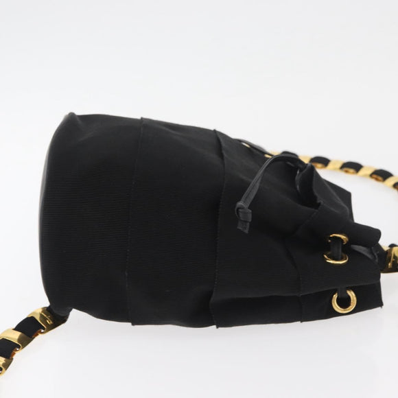 Salvatore Ferragamo Vala Chain Backpack Canvas Black Gold Auth BA13178