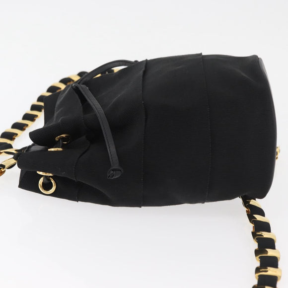 Salvatore Ferragamo Vala Chain Backpack Canvas Black Gold Auth BA13178