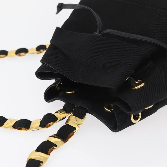 Salvatore Ferragamo Vala Chain Backpack Canvas Black Gold Auth BA13178