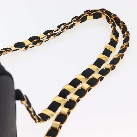 Salvatore Ferragamo Vala Chain Backpack Canvas Black Gold Auth BA13178