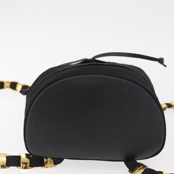 Salvatore Ferragamo Vala Chain Backpack Canvas Black Gold Auth BA13178