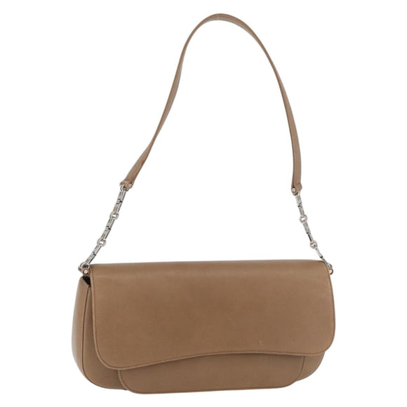 BALLY Chain Shoulder Bag Leather Beige Silver Auth BA13180