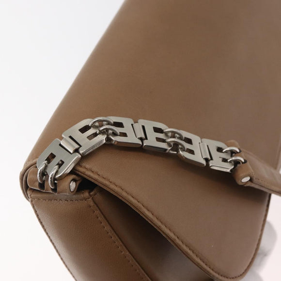 BALLY Chain Shoulder Bag Leather Beige Silver Auth BA13180