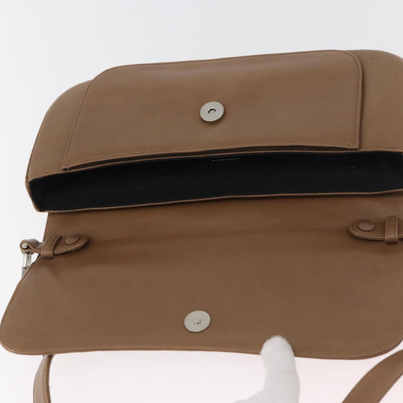 BALLY Chain Shoulder Bag Leather Beige Silver Auth BA13180
