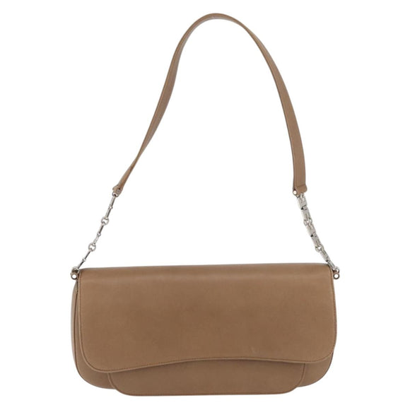 BALLY Chain Shoulder Bag Leather Beige Silver Auth BA13180