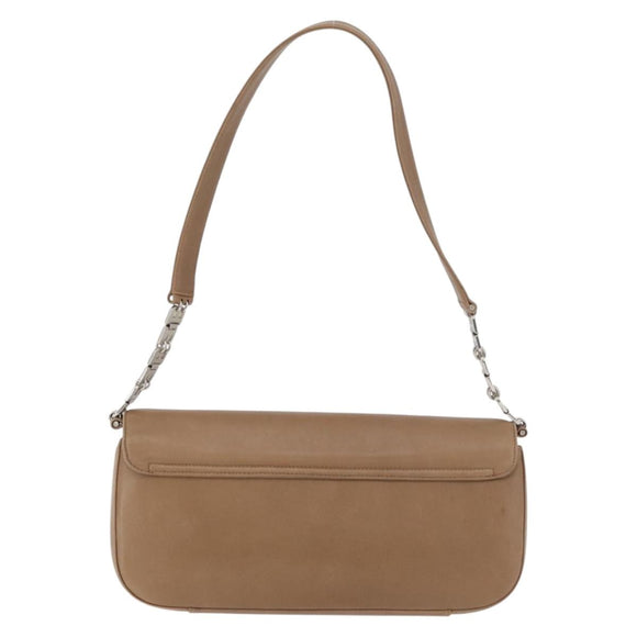 BALLY Chain Shoulder Bag Leather Beige Silver Auth BA13180